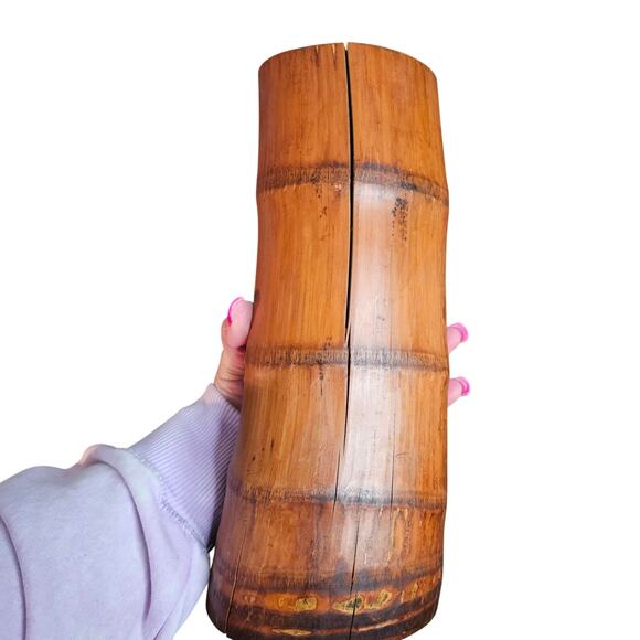 Asian Bamboo Wood Carved Cherry Blossoms Planters/ Candle Holders/ Vase - Picture 13 of 13